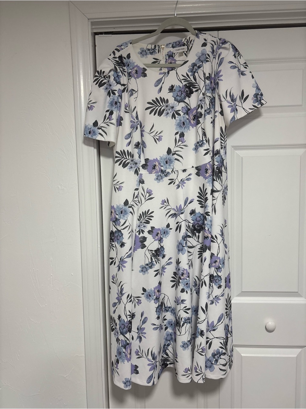 Calvin Klein Cream Dress with Lavender and Blue Floral Print